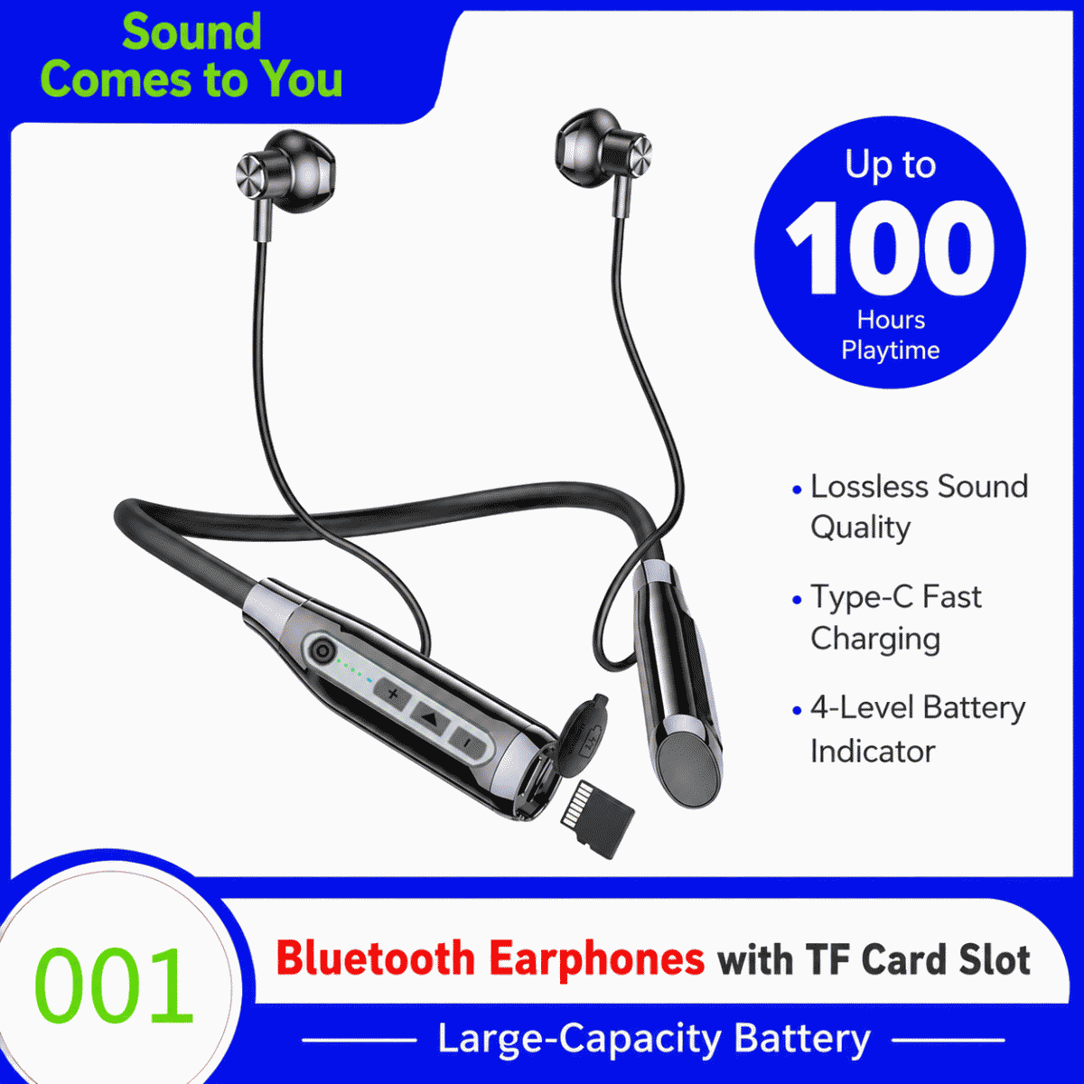 Neck-mounted new Bluetooth earphones with large battery capacity, suitable for sports, neck-mounted running style, wireless, with ultra-long battery life