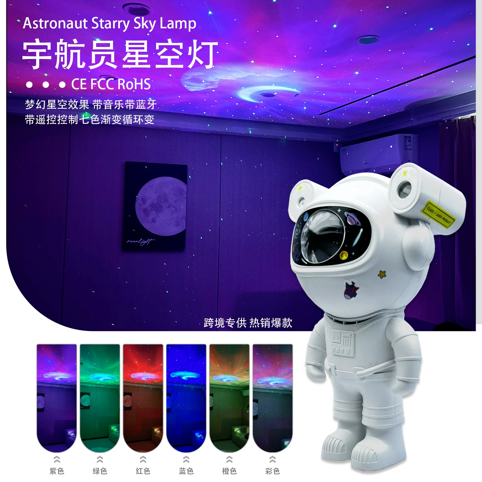 宇航员星空顶投影小夜灯动态氛围灯卧室床头创意装饰摆件厂家直供
