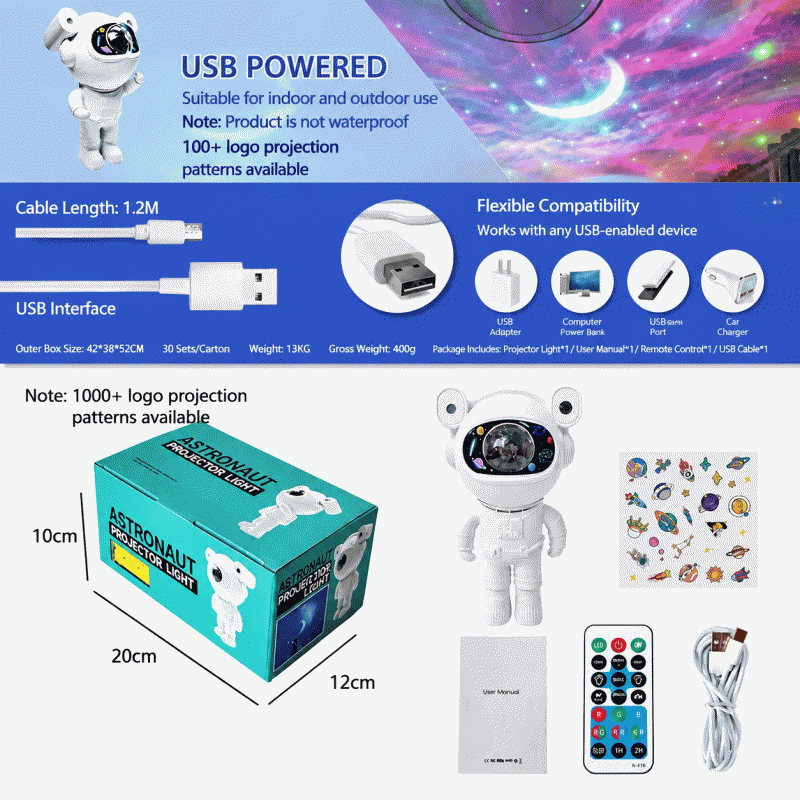Astronaut starry sky ceiling projection night light dynamic atmosphere lamp bedroom bedside creative decorative accessory