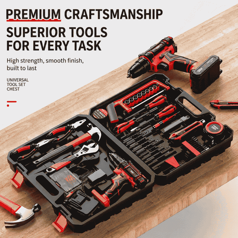 Electric drill toolbox tool set, multi-functional household hardware maintenance tool combination, electrician and carpenter maintenance set