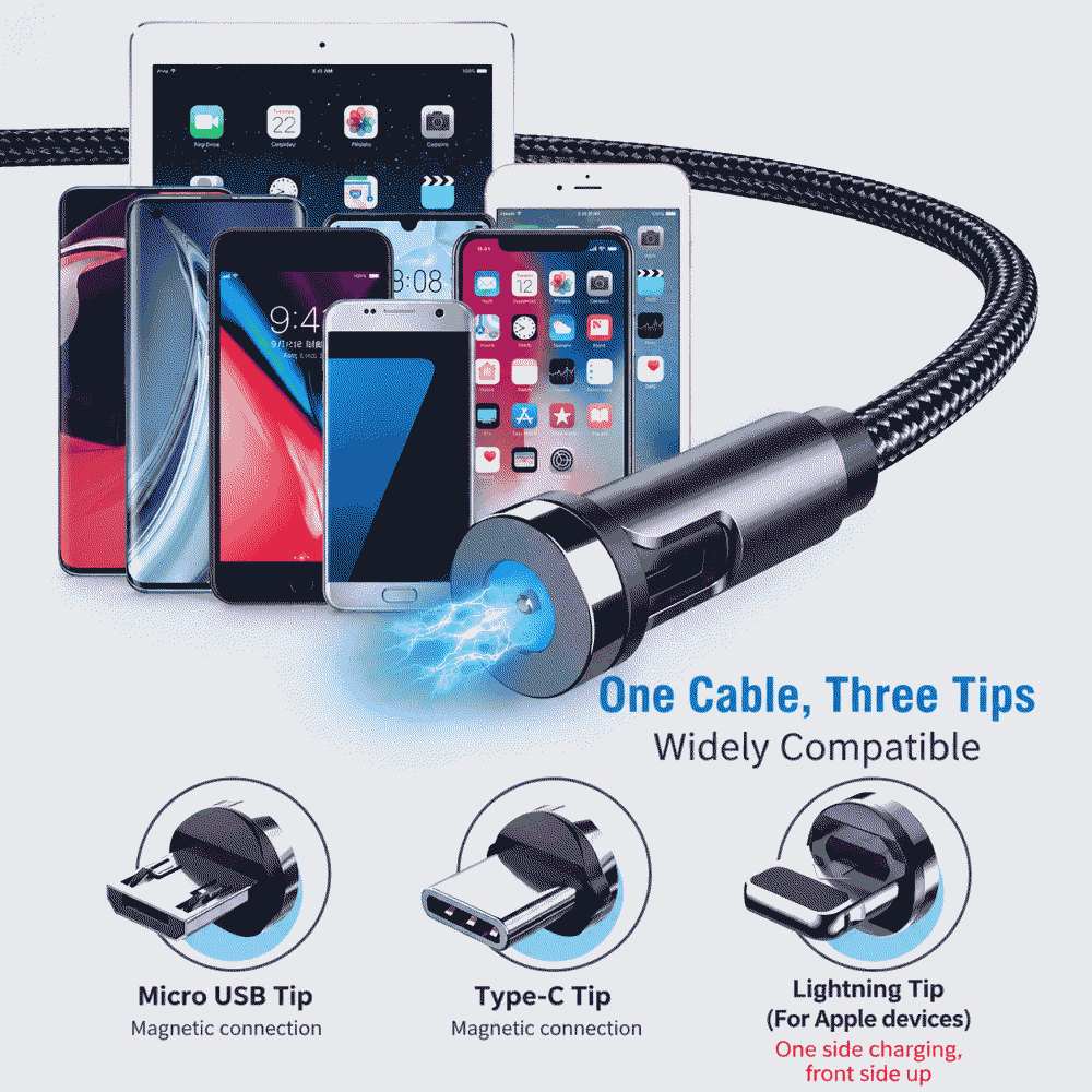 540-degree rotating cable for mobile phone charging, compatible with Apple data cable, type-c magnetic data cable