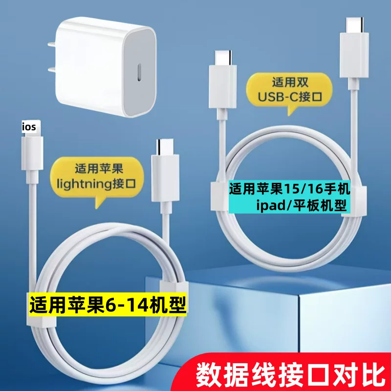 Compatible with iphone14 charger, dual Type-C data cable, PD20W/30W fast charging set, and iPhone 15 charger