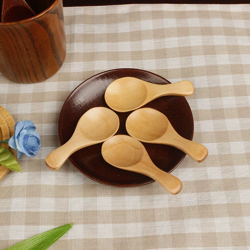 Wholesale from the source factory, cute baby wooden spoons, Japanese-style small, simple and solid-color lotus wood children's spoons, milk powder small spoons