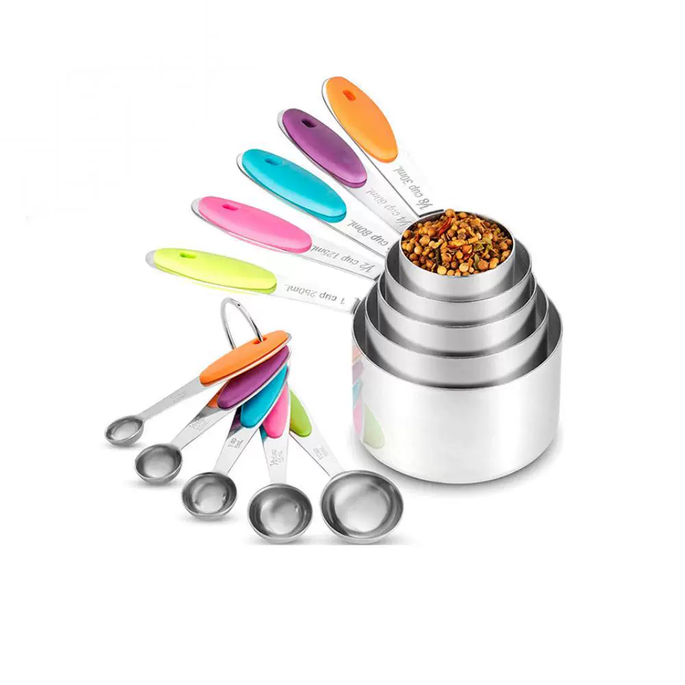 Cross-border stainless steel measuring cup and spoon with scale, high-temperature resistant baking measuring spoon set, silicone coffee spoon baking tools
