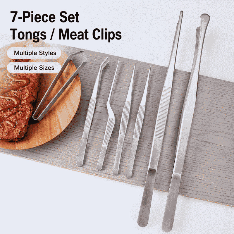 Stainless steel Korean barbecue tongs, Japanese BBQ barbecue tweezers, food tongs for cooking, extended steak tongs set