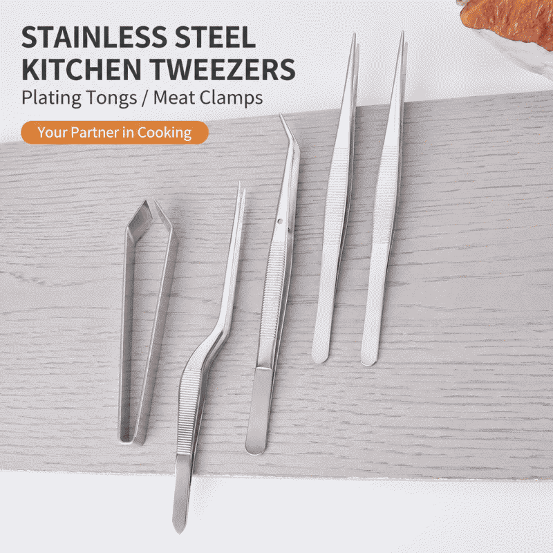 Stainless steel Korean barbecue tongs, Japanese BBQ barbecue tweezers, food tongs for cooking, extended steak tongs set