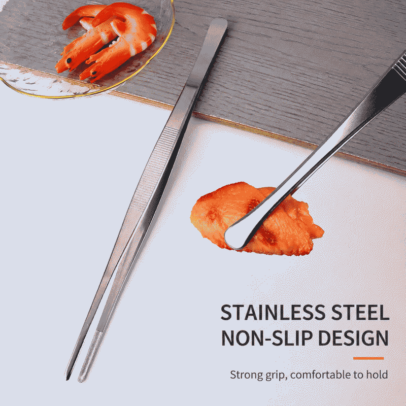 Stainless steel Korean barbecue tongs, Japanese BBQ barbecue tweezers, food tongs for cooking, extended steak tongs set