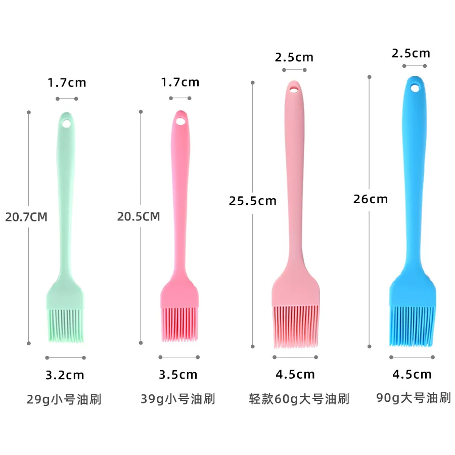 Cross-border in-stock silicone oil brushes of various sizes, all-in-one barbecue brushes, kitchen soy sauce brushes, seasoning brushes, household baking utensils
