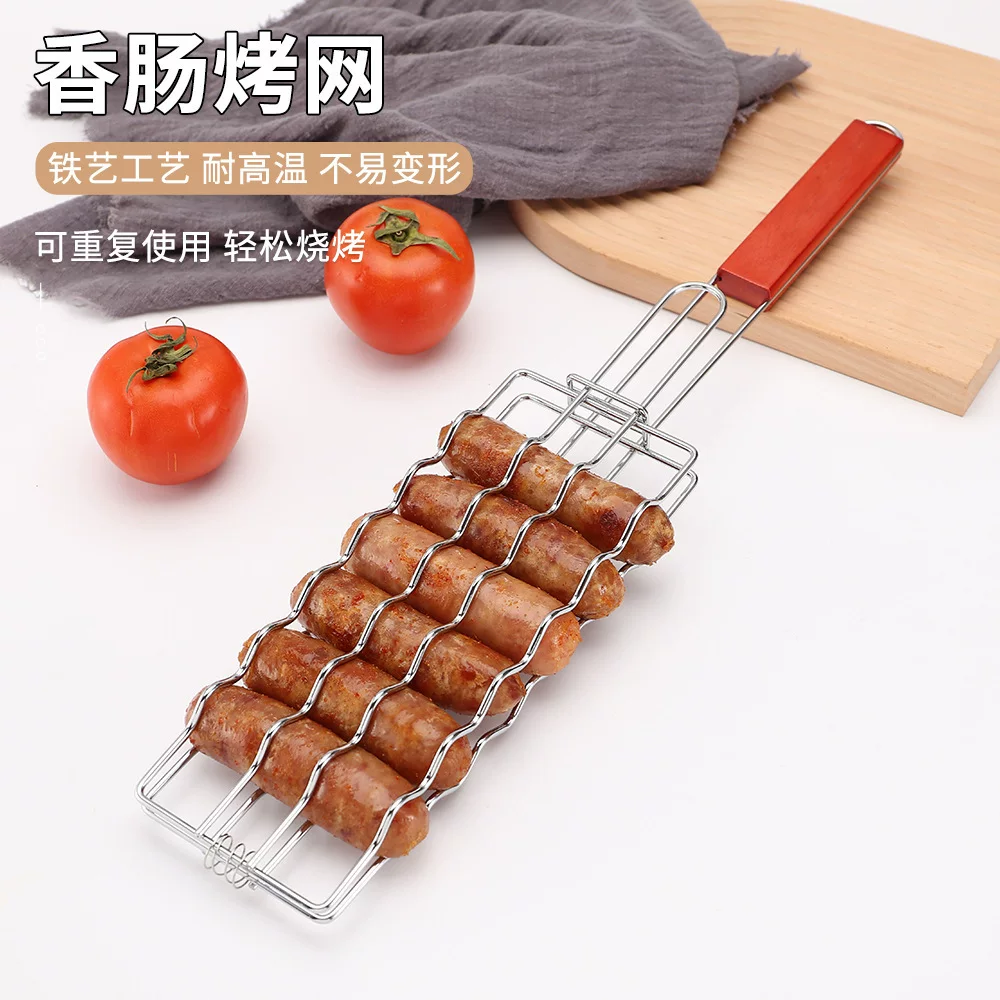 Camping BBQ detachable grill, outdoor barbecue tongs, camping electroplated tools for grilling hot dogs and sausages