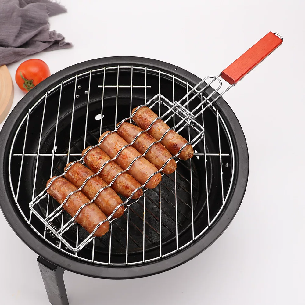 Camping BBQ detachable grill, outdoor barbecue tongs, camping electroplated tools for grilling hot dogs and sausages