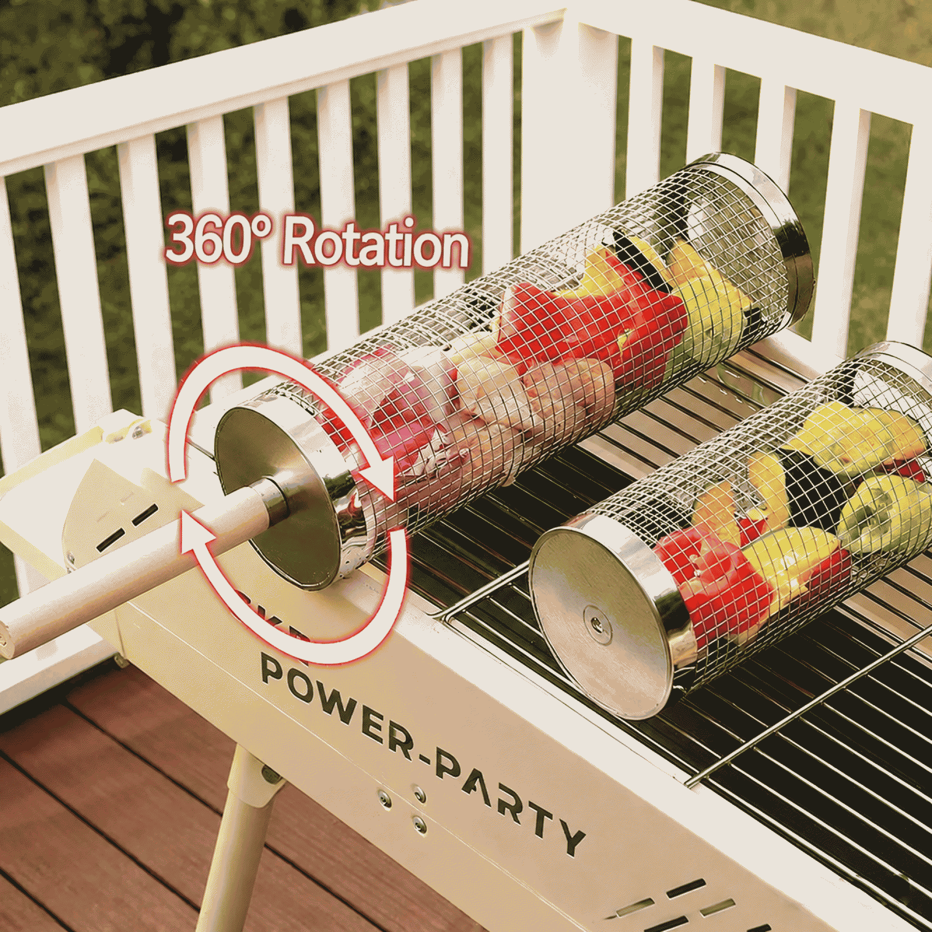 Rolling wooden handle barbecue basket, stainless steel round barbecue cylinder, outdoor barbecue stand, portable barbecue basket, barbecue net
