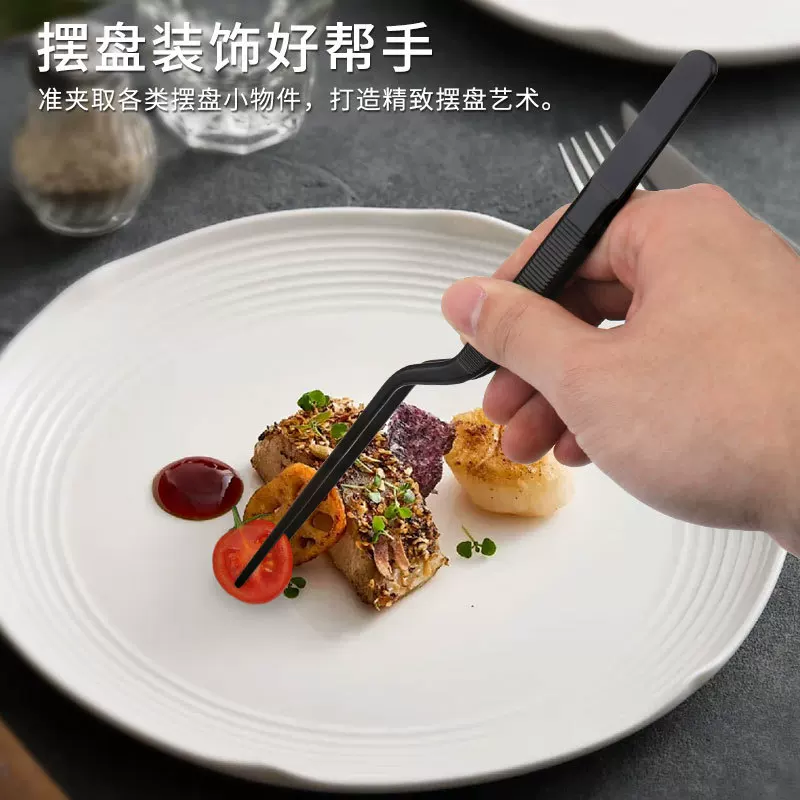 Cross-border black barbecue tongs, stainless steel tweezers, BBQ Korean barbecue plating, buffet chef food tongs