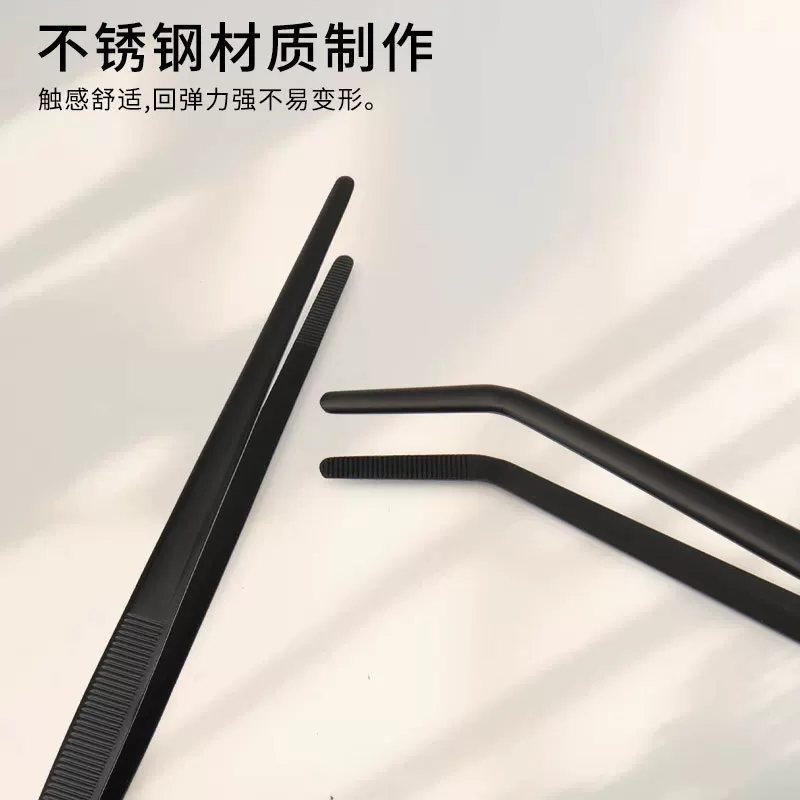 Cross-border black barbecue tongs, stainless steel tweezers, BBQ Korean barbecue plating, buffet chef food tongs