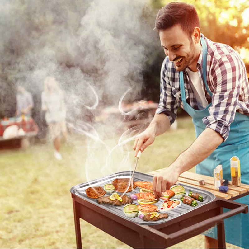 Stainless steel grilling tray, leaky tray, barbecue utensils, two-person portion, grill tray, fish grilling tray, frying tray