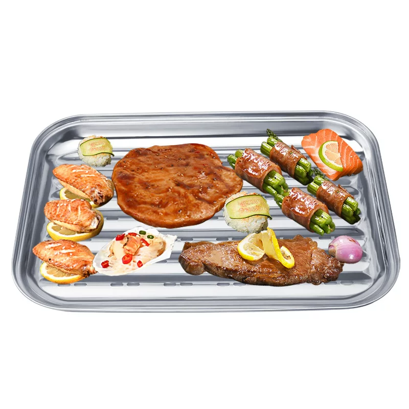 Stainless steel grilling tray, leaky tray, barbecue utensils, two-person portion, grill tray, fish grilling tray, frying tray