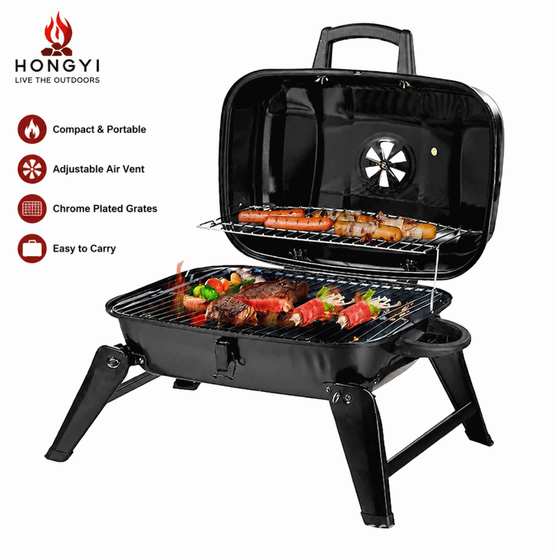 Picnic camping portable barbecue grill outdoor wild charcoal grill household small stove round stove tea brewing set