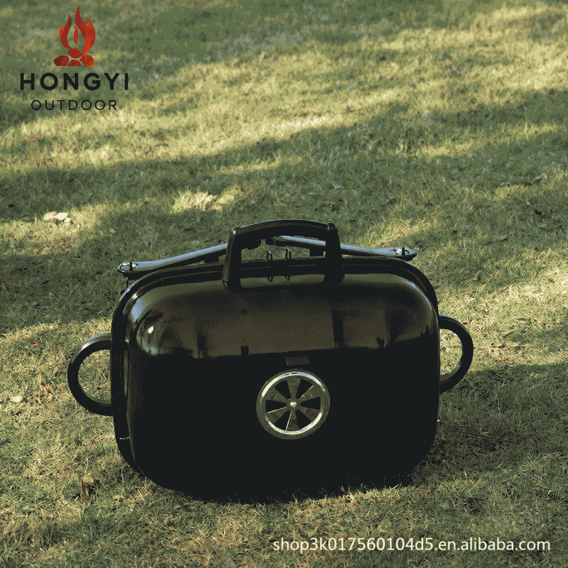 Picnic camping portable barbecue grill outdoor wild charcoal grill household small stove round stove tea brewing set