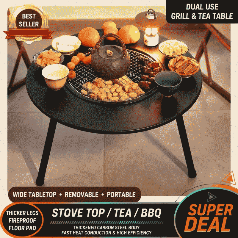 A complete set of household utensils for roasting tea by the fire, outdoor portable picnic and camping, courtyard indoor barbecue grill and stove
