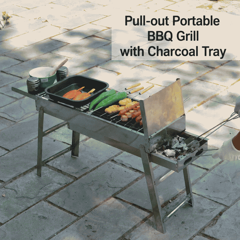 Thickened 430 stainless steel barbecue grill, portable barbecue stove, charcoal grill, barbecue tool, food grade