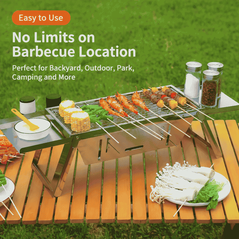 Outdoor folding stainless steel barbecue grill, charcoal thickened barbecue rack, home courtyard camping table grill, charcoal skewer grill