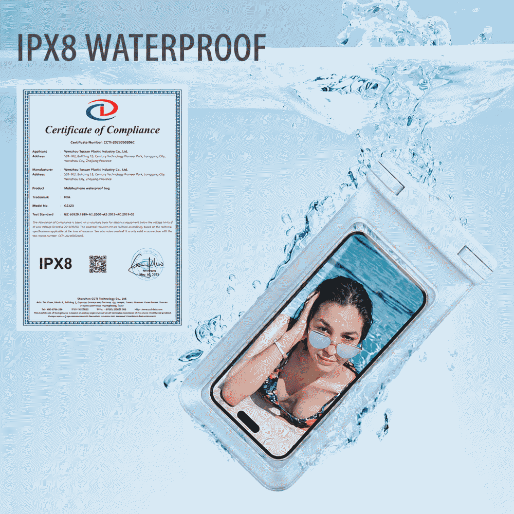 New touchscreen phone waterproof bag, transparent swimming waterproof bag, eco-friendly large size phone waterproof cover