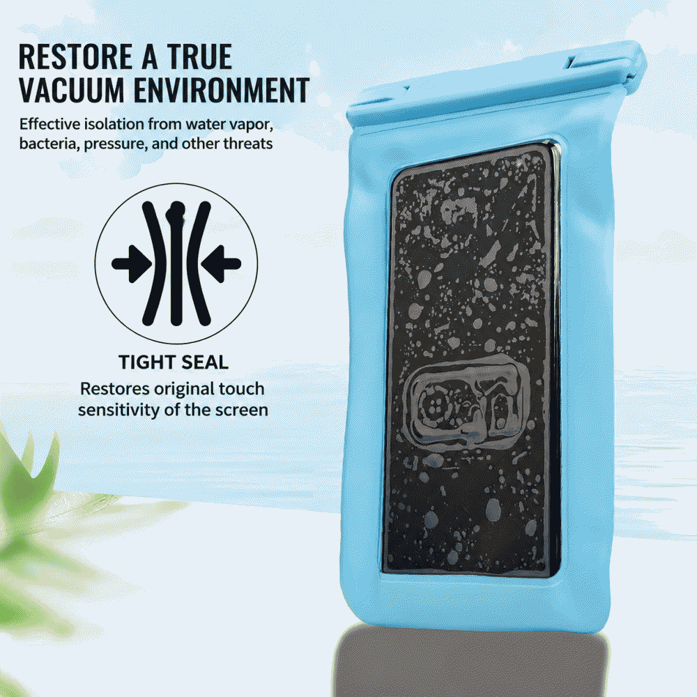 Vacuum phone waterproof bag allows touch screen operation, suitable for swimming, diving, surfing, river tracing, and rafting, providing outdoor phone waterproof protection