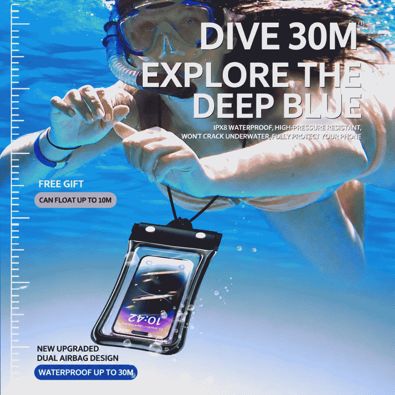 Swimming phone waterproof bag, touch screen capable, drifting, photo taking, diving cover, sealed, transparent, rainproof, with airbag, in stock