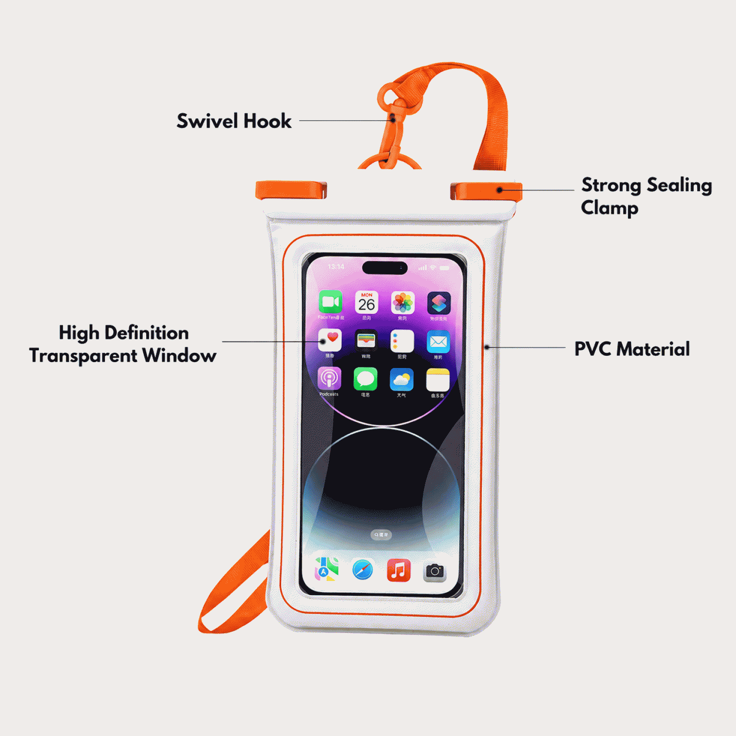 Sponge floating phone waterproof bag with touch screen capability, swimming, diving, and drifting transparent waterproof phone protective cover