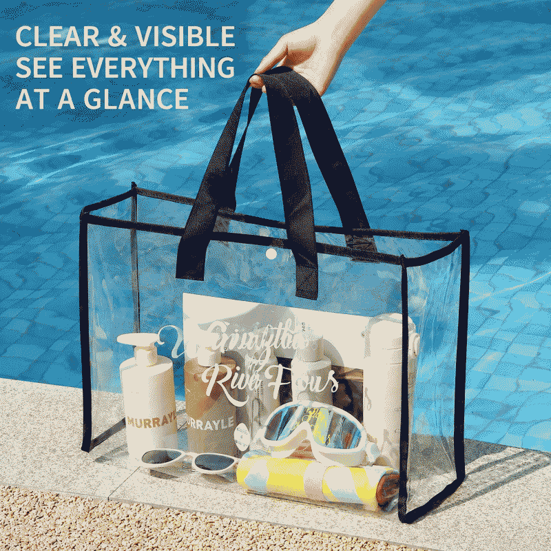 Swimming bag, foldable transparent travel waterproof beach bag, large-capacity hand-held miscellaneous items and clothing storage bag, portable