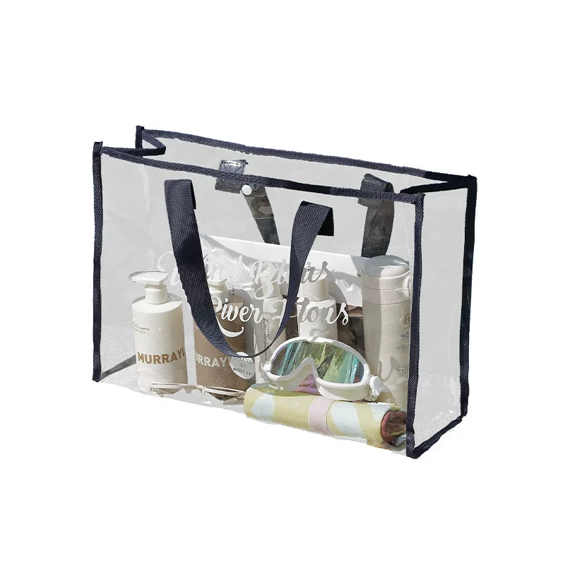 Swimming bag, foldable transparent travel waterproof beach bag, large-capacity hand-held miscellaneous items and clothing storage bag, portable