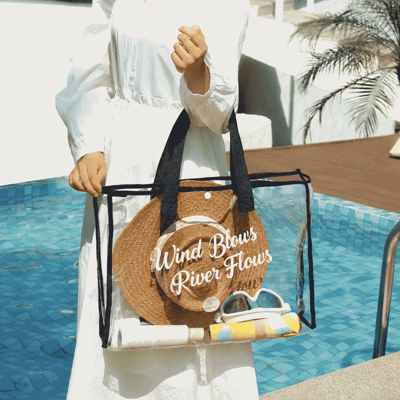 Swimming bag, foldable transparent travel waterproof beach bag, large-capacity hand-held miscellaneous items and clothing storage bag, portable