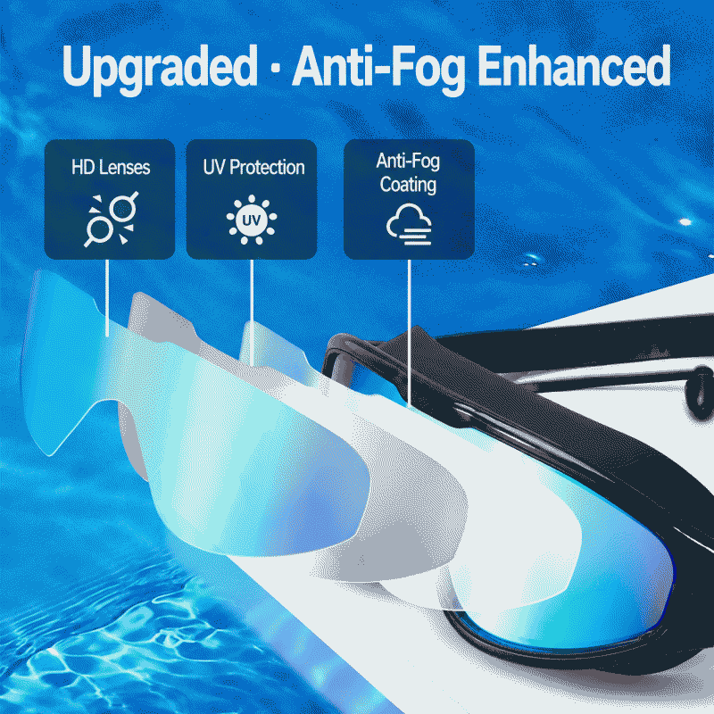 New style swimming goggles for adults, anti-fog, high-definition, large frame, one-piece design with ear plugs, silicone, waterproof, electroplated glasses