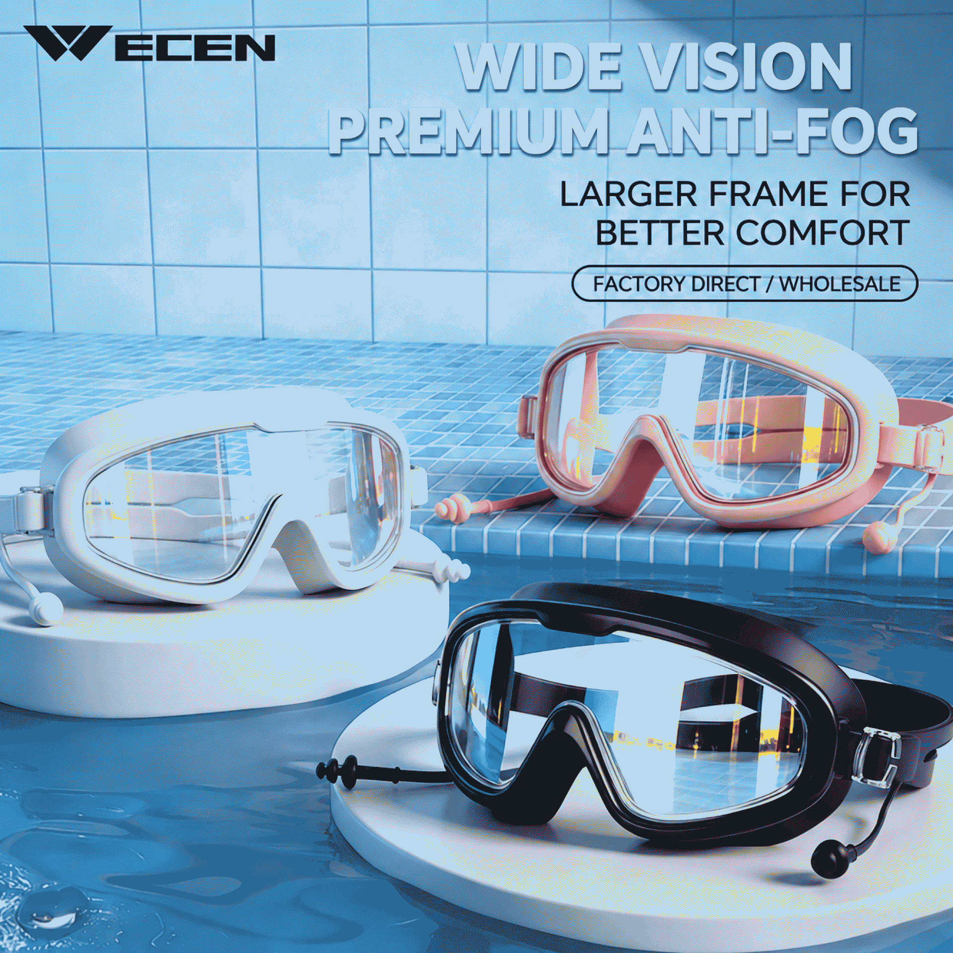 Adult swimming goggles, large frame, waterproof, anti-fog, high-definition, swimming glasses, swimming equipment, for men and women, diving swimming goggles