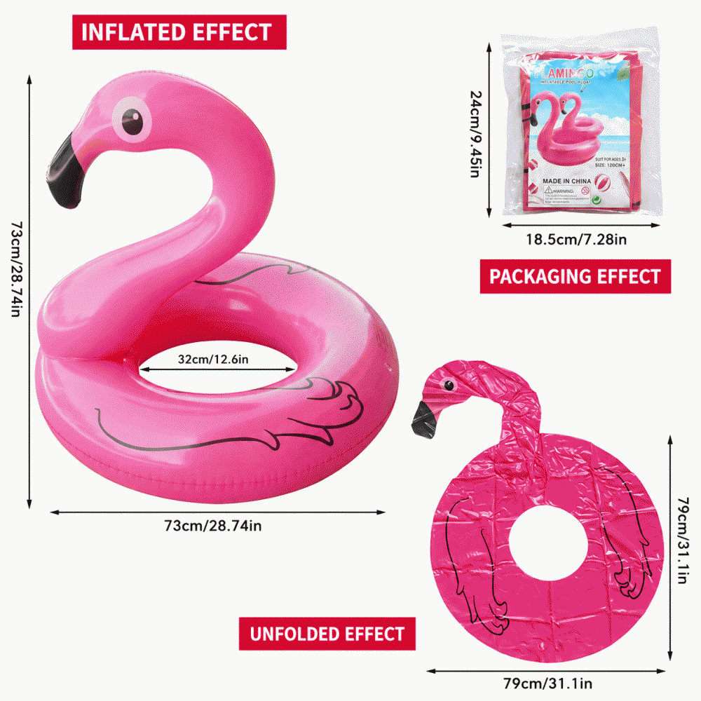 Inflatable flamingo swimming ring, adult animal lifebuoy, portable swimming ring, eco-friendly swimming ring