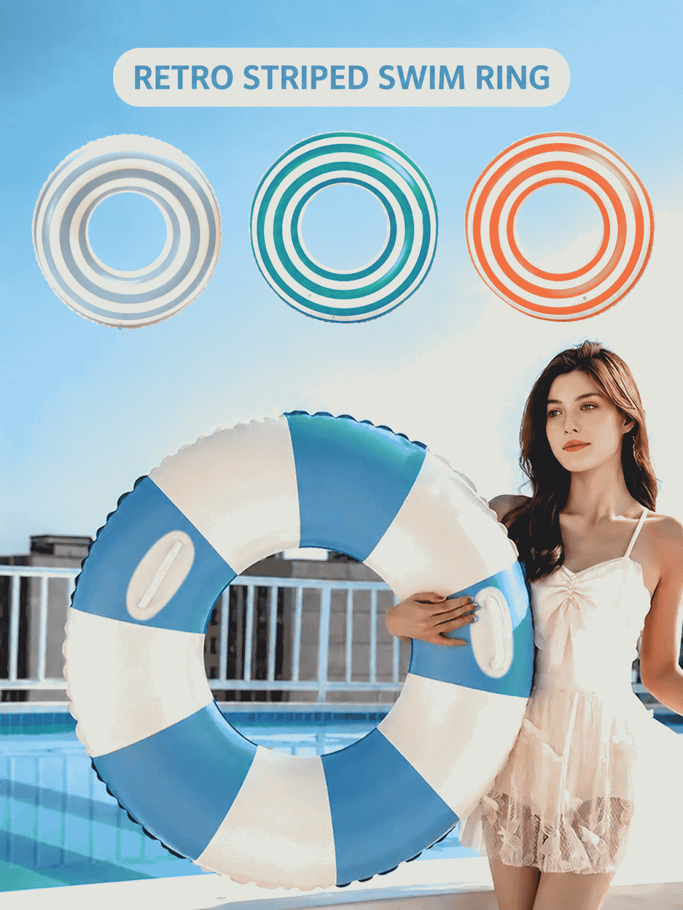 Summer new inflatable retro striped swimming ring, anti-rollover thickened PVC adult men's and women's armpit ring