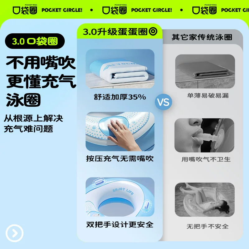 游泳圈加厚充气泳圈成人双层加厚户外游泳救生圈便携口袋泳圈批发