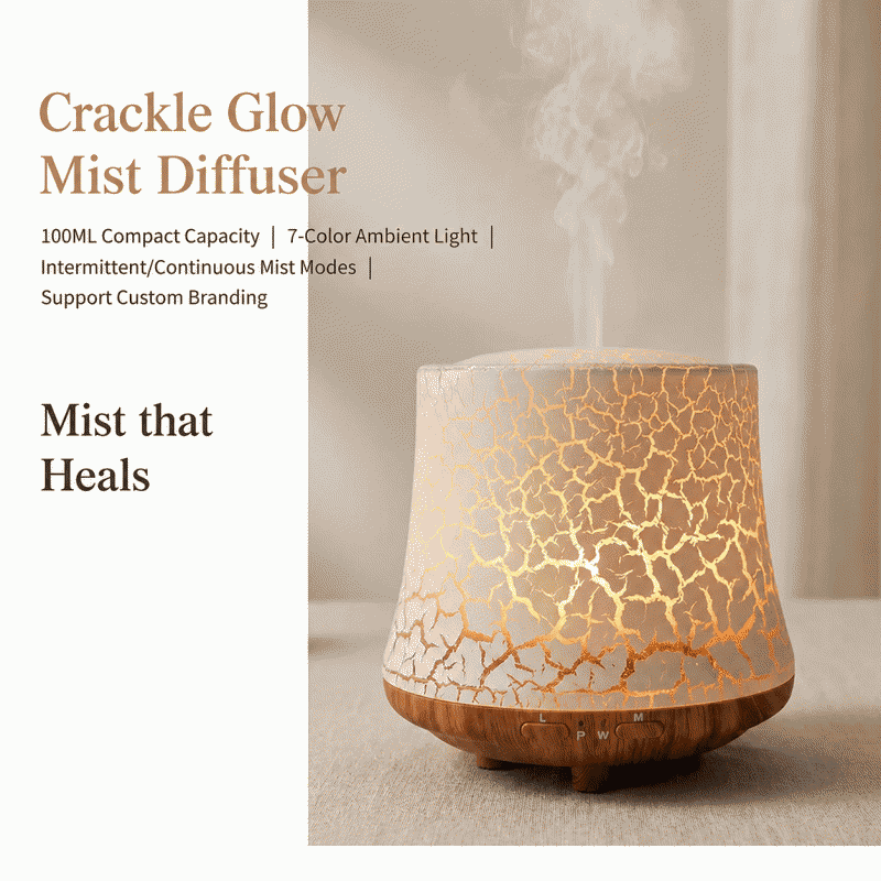 Household aroma diffuser, crackle flame ultrasonic aromatherapy machine, tabletop fragrance diffuser, dedicated for aromatherapy essential oils