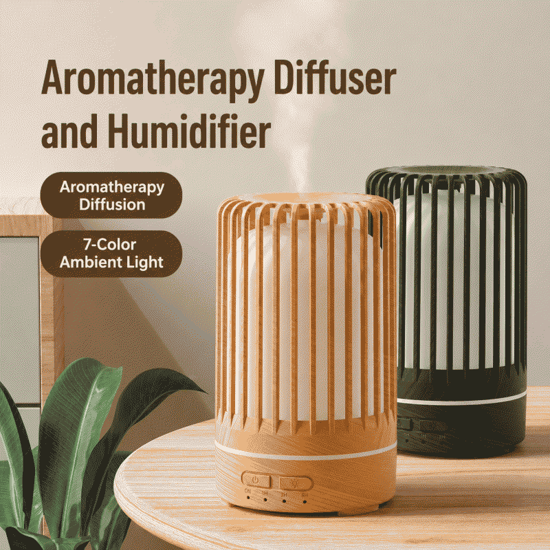 Aromatherapy Diffuser T33B Birdcage Hollow Wood Grain USB Humidifier Bedside Aromatherapy Diffuser