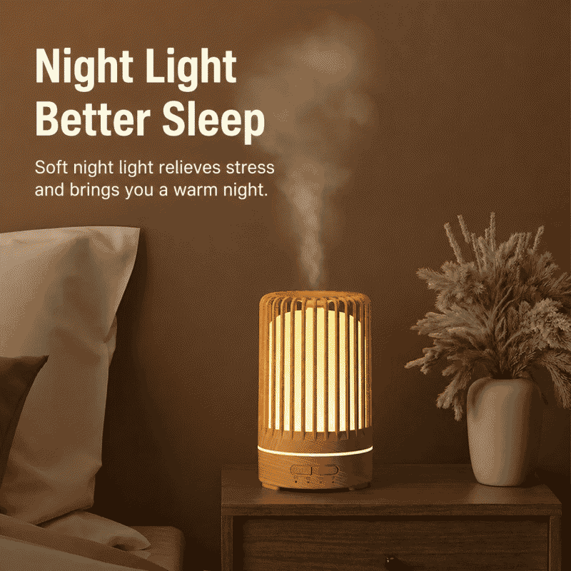 Aromatherapy Diffuser T33B Birdcage Hollow Wood Grain USB Humidifier Bedside Aromatherapy Diffuser
