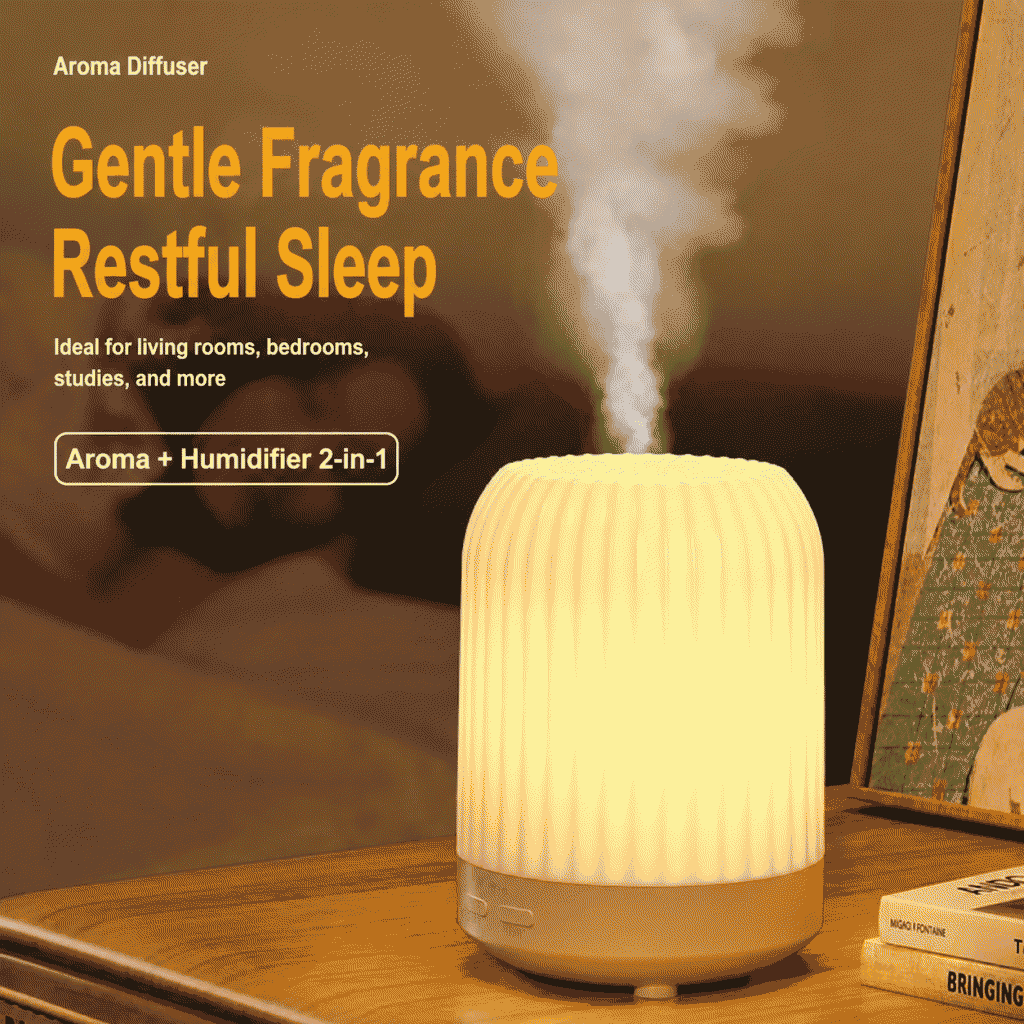 Household essential oil aroma diffuser, humidifier 2-in-1 automatic fragrance sprayer, bedroom diffuser with night light humidifier