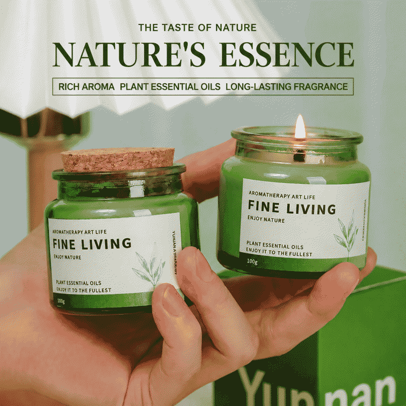 68-degree melting point aromatherapy candle, wooden stopper, green bottle, smokeless soy wax, fragrance candle cup, creative niche gift