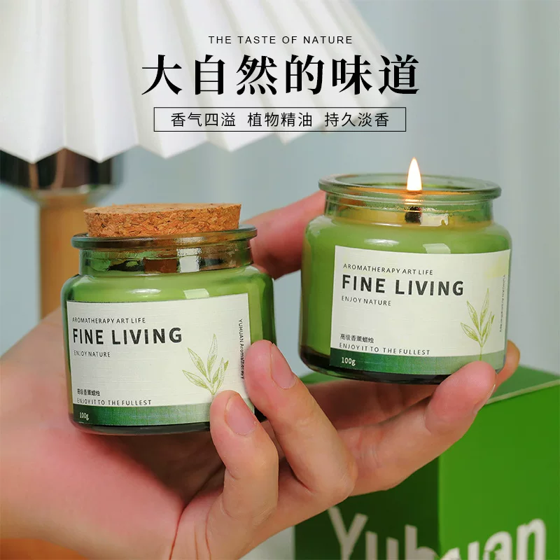 68-degree melting point scented candle wholesale, cork green bottle smokeless soy wax scented candle cup, creative and niche gift