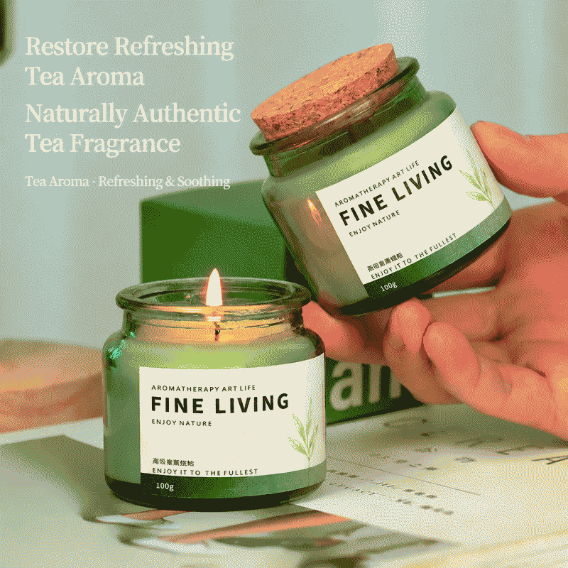 68-degree melting point aromatherapy candle, wooden stopper, green bottle, smokeless soy wax, fragrance candle cup, creative niche gift