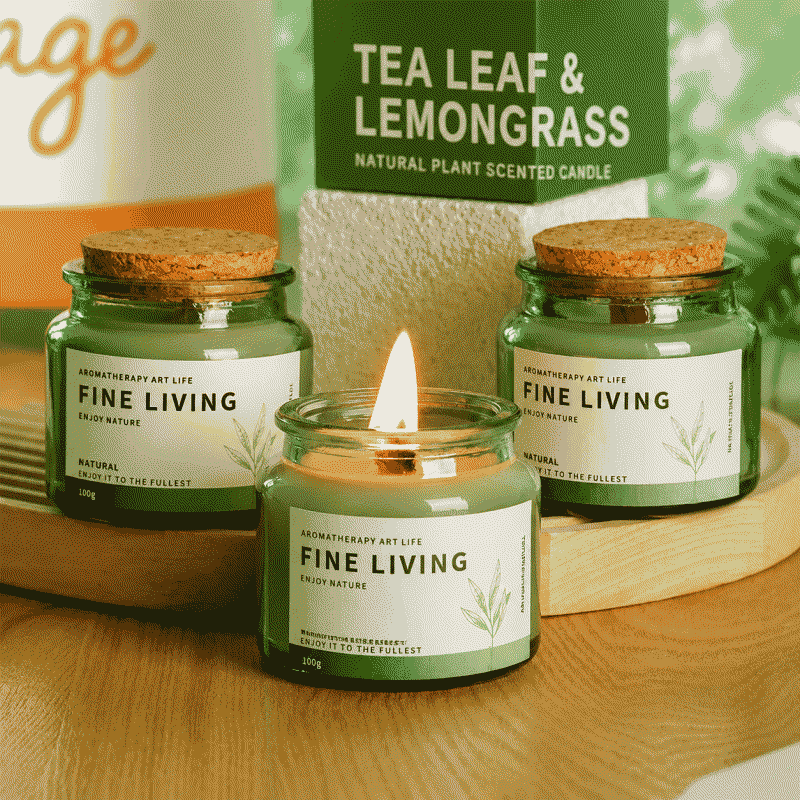 68-degree melting point aromatherapy candle, wooden stopper, green bottle, smokeless soy wax, fragrance candle cup, creative niche gift