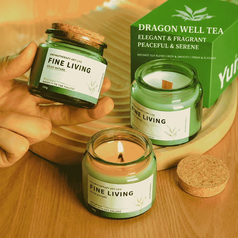 68-degree melting point aromatherapy candle, wooden stopper, green bottle, smokeless soy wax, fragrance candle cup, creative niche gift