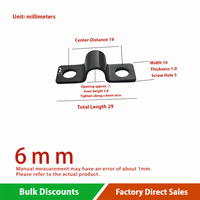 Black riding horse card double-hole pipe clamp, PC oil pipe cable fixing clip, bilateral bridge type U-shaped hose water pipe clamp