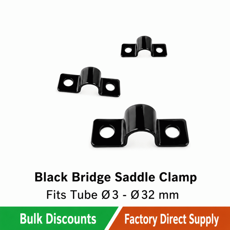 Black riding horse card double-hole pipe clamp, PC oil pipe cable fixing clip, bilateral bridge type U-shaped hose water pipe clamp