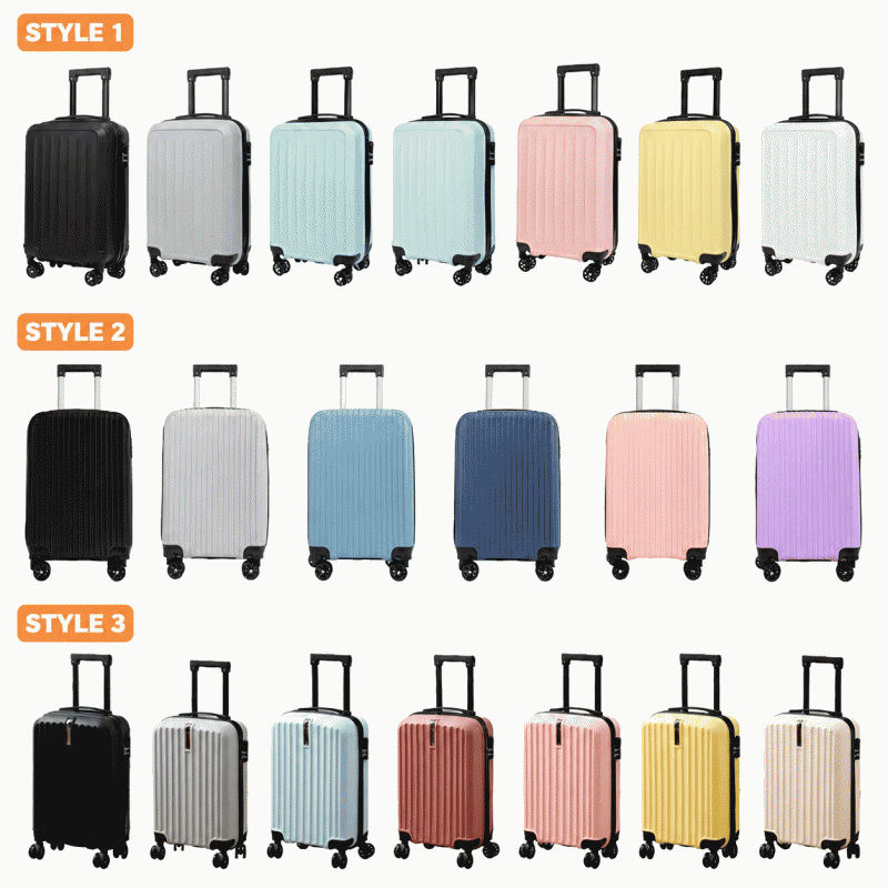 A 20-inch lightweight carry-on suitcase for women, a combination lock, a pp material student suitcase with a handle, and a commuter travel suitcase