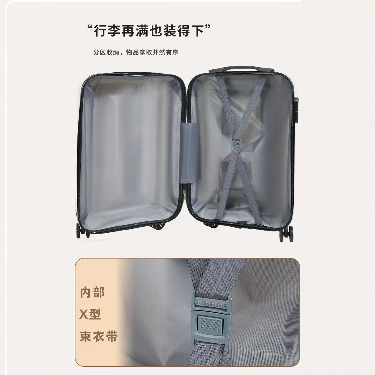 A 20-inch lightweight carry-on suitcase for women, a combination lock, a pp material student suitcase with a handle, and a commuter travel suitcase