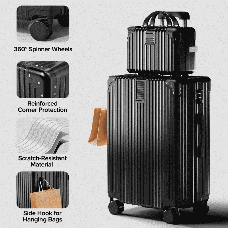 New retro luggage, women's swivel wheel handle case, men's student durable combination case, travel case, large capacity, trendy